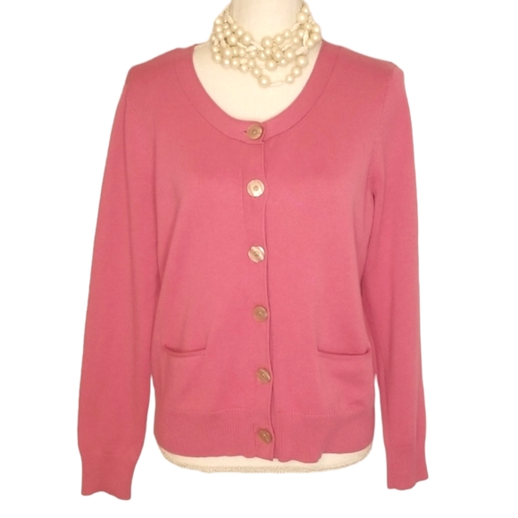 J. Jill Sweaters - J Jill Womens Rose Pink Button Front Long Sleeve Knitted Stretch Sweater MP Boxy